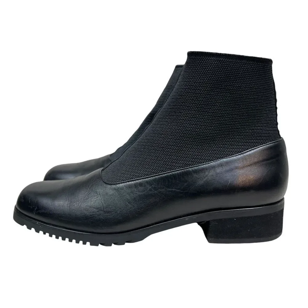 81st & Park Womens Boots Black Leather Stretch Gore Sock Block‎ Heel Size 7.5M